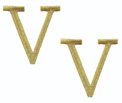 Lot of 2 Metallic Gold Letter V Iron On Patches 2 3/8'' Varsity Monogram
