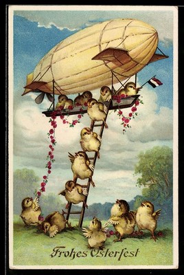 Easter Chicks Climbing Out of a Zeppelin, Postcard 1911 