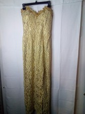 Vintage Jessica McClintock Gunne Sax Dress 11 12 Prom Formal Sleeveless Gold