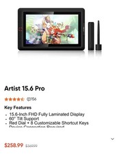 XP-Pen Artist 15.6 Pro Graphics Tablet 15.6-Inch with Pen  Accessories