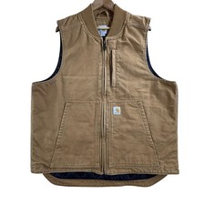 Vintage Carhartt Vest Mens Large Brown Washed Duck Quilted Workwear 104393-BRN