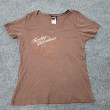Harley-Davidson T-Shirt Womens Size 1X Brown Cotton Graphic Scoop Neck USA Made