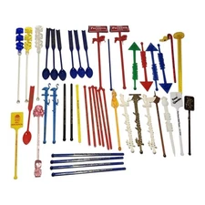 Vintage Mixed Lot Of 44 Plastic Swizzle Sticks Cocktail Drink Stirrers Las Vegas