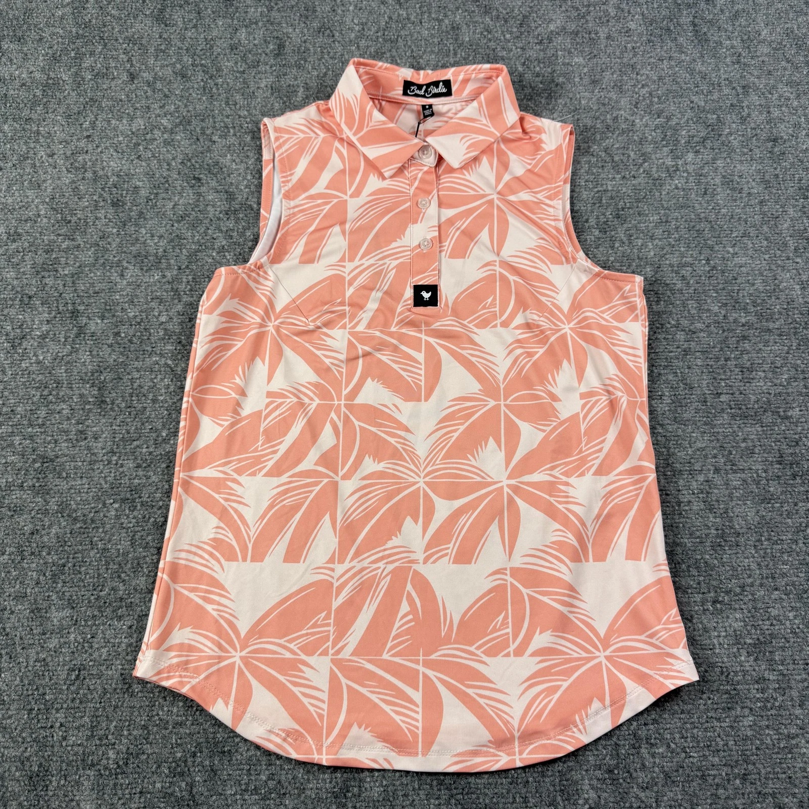 Bad Birdie Sleeveless Polo Shirt Womens Small Pink Vacay Vibes Golf Amber Dawn
