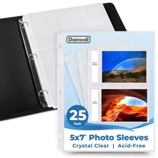 Dunwell 5x7 Photo Sleeves for 3-Ring Binder, (25 Pack) for 100 Pictures, Each...