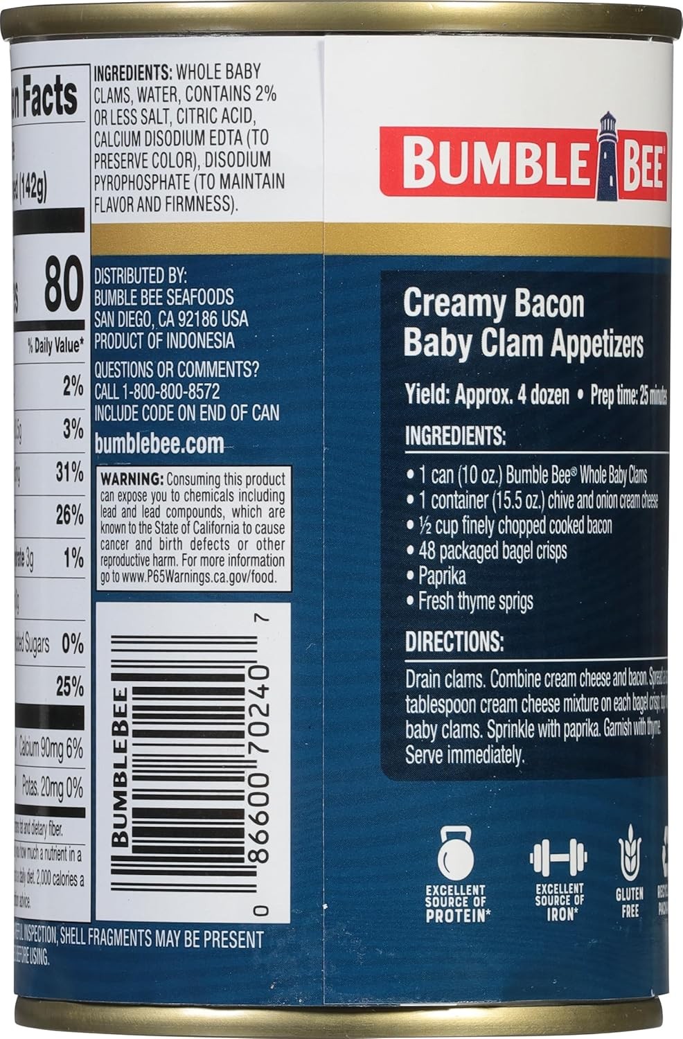 Bumble Bee Whole Baby Canned Clams, 10 oz Can (Pack of 10 Ounce 12) 