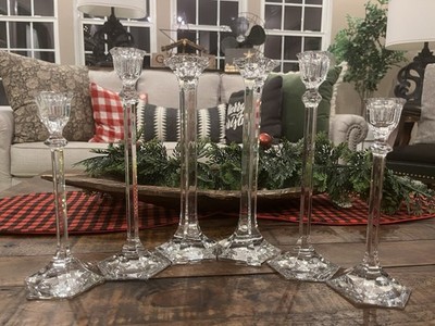 (6) Vintage JR Riedel Pair Crystal Candle Sticks 2- 8  4-10  Marked Stunning