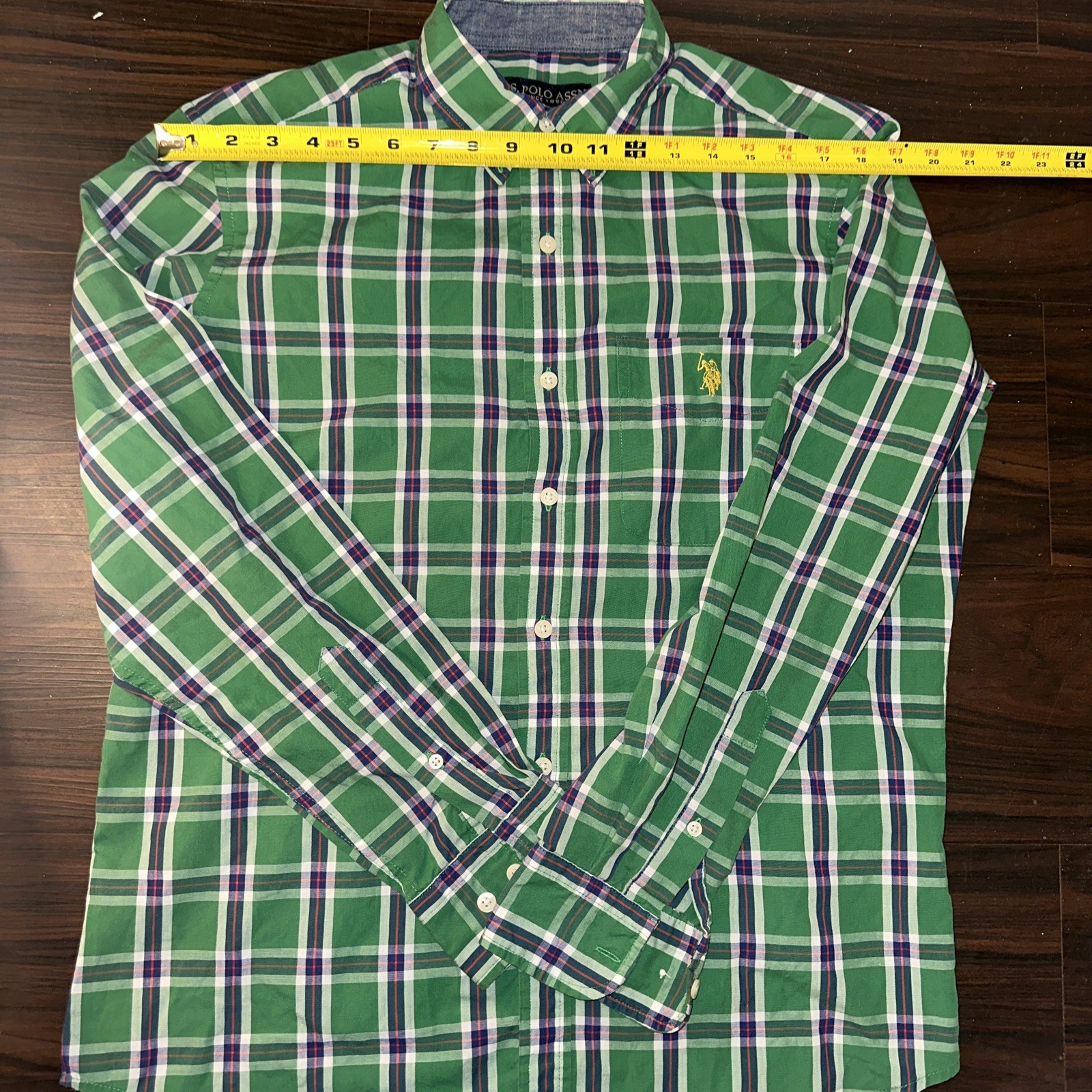 PONY US POLO ASSN camicia manica lunga blu a quadri verde con bottoni taglia M abito casual y2k