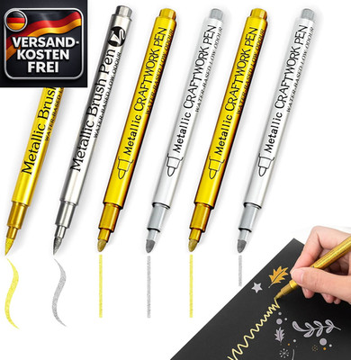 Gold Silber Metallic Stifte Marker 6er Set Permanent Acrylstifte für Steine Holz