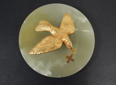 Vintage Wall Dove of Peace Plaque   Gilded Brass & Onyx ''Saint Esprit'' Crucifix