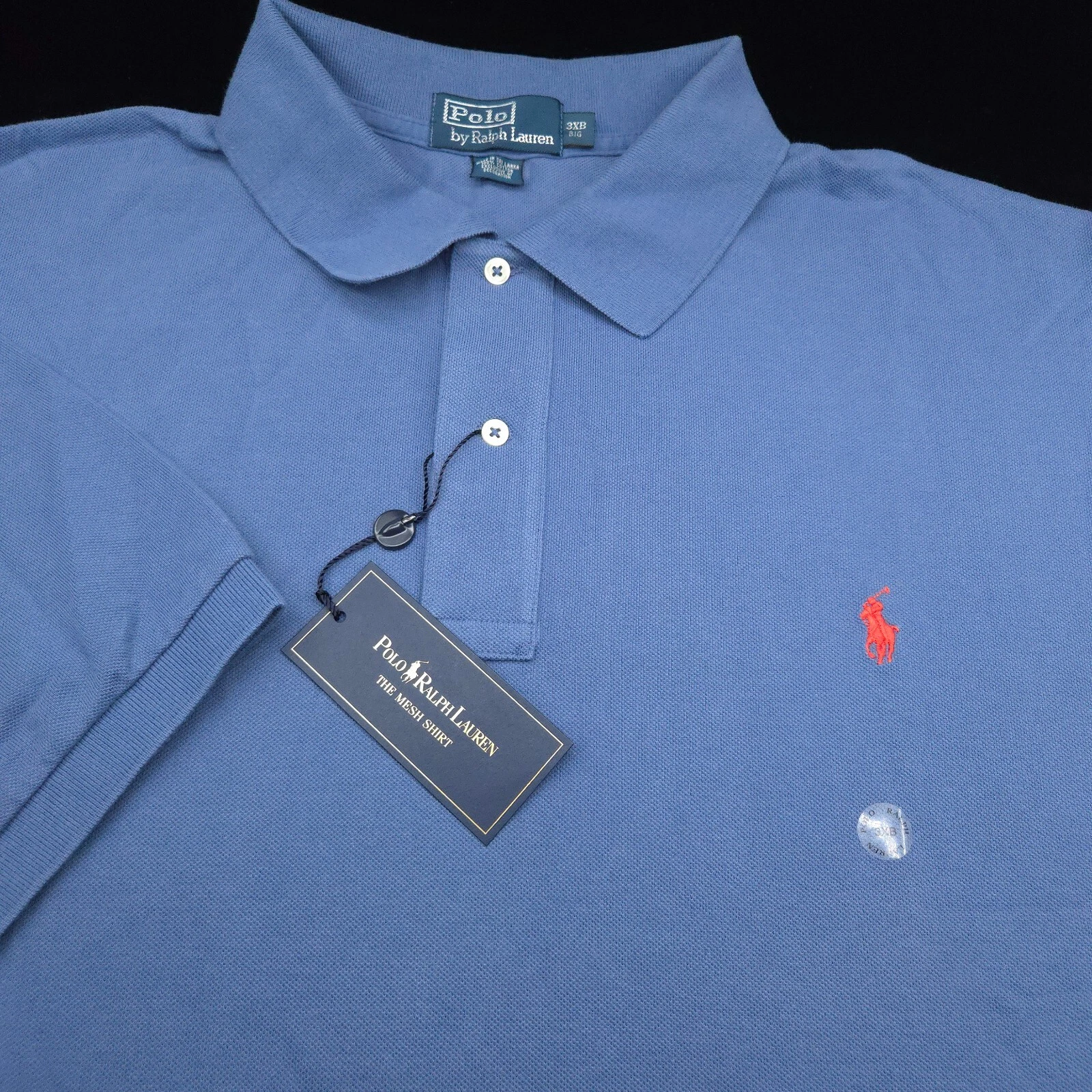 POLO RALPH LAUREN SHIRT -3XB BIG 3XL- SLATE BLUE MESH PIQUE S/S -RED PONY GOLF