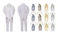 New Baby Boy Christan Baptism White Suit Virgin Mary Guadalupe On Stole S-20