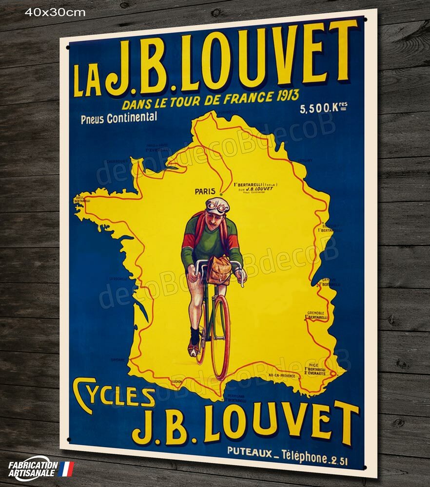 Plaque métal 40x30cm repro ancienne affiche publicitaire vélo JB Louvet déco vintage mur