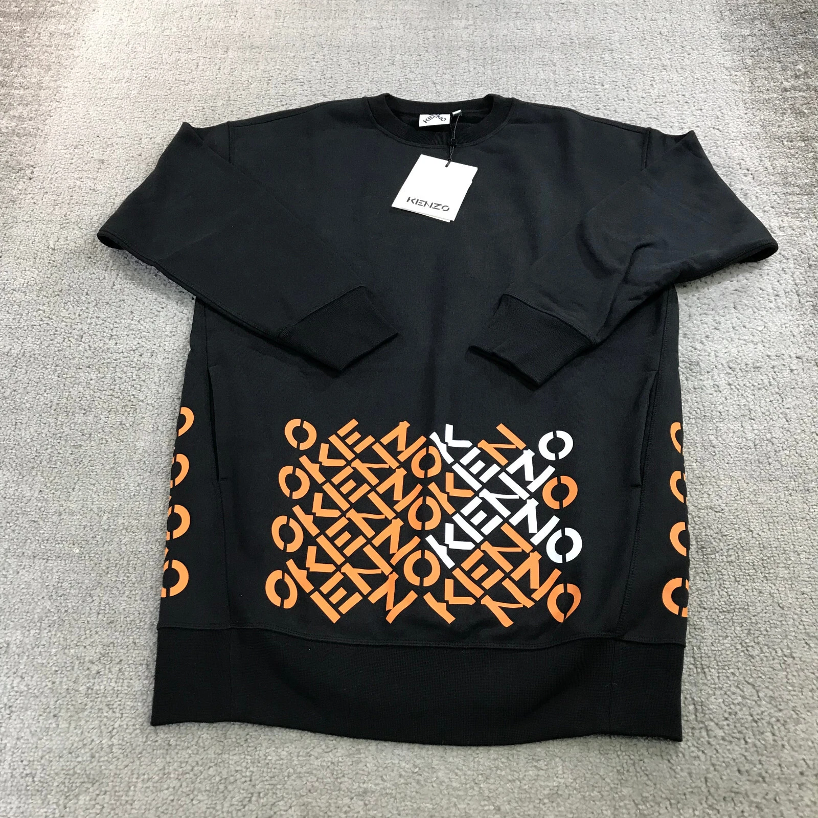 Kenzo Vestito Donna Maglione Medio Vestito Sportivo Arancione Nero Tasca