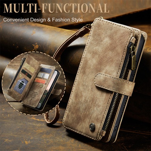 For iPhone 14 13 12 11 Pro Max 8 Retro Leather Wallet multi-card slot Flip Cover - Picture 2 of 16