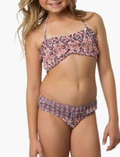 O'Neill Girls' Majestic Smocked Bikini Top and Bottom Size 6 7584