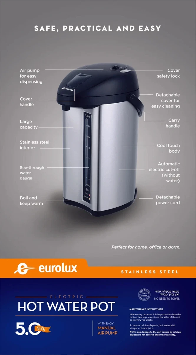 EUROLUX ELECTRIC HOT WATER POT 5.0 QT MODEL# EL5006S – Royaluxkitchen