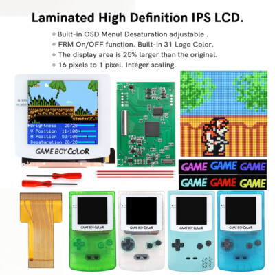 GameBoy Color GBC Q5 IPS Mod Kit Laminated LCD Screen Adjustable Desaturation+sh