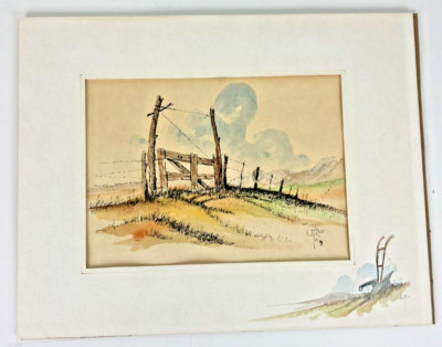 Western Watercolor Print by Wiliam T Zivic Western Artist Ranch Fence Sky