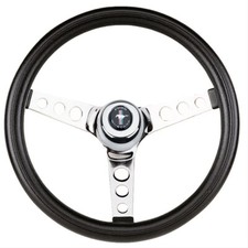 1965-91 Ford Mustang 13.5 Classic Black Grip Chrome Steel Steering Wheel New 1965-91 Ford Mustang 13.5 Classic Black Grip Chrome Steel Steering Wheel New