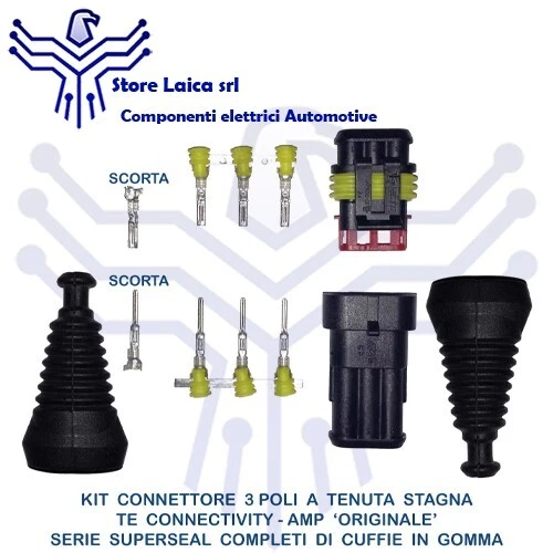 AMP - TE CONNECTIVITY CONNETTORE 3 POLI VIE TENUTA STAGNA MASCHIO FEMMINA AMP SUPERSEAL CON CUFFIE 1PZ
