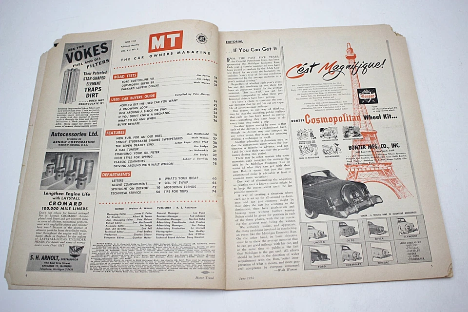 MOTOR TREND Magazine June 1954 Used Car Buyers Guide Corvettes and Thunderbirds Foto 2 de 3