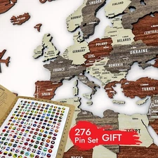 3D Wooden World Map, Multilayered Travel Map with States and Capitals, Wall Map