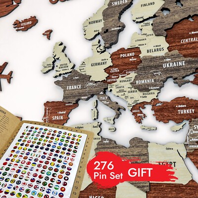 3D Wooden World Map, Multilayered Travel Map with States and Capitals, Wall Map