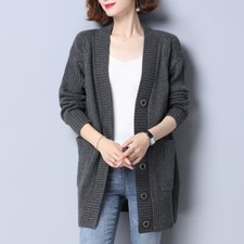 Women Open Front Cardigan Jacket Chunky Cable Knit Button V Neck Sweater Top New