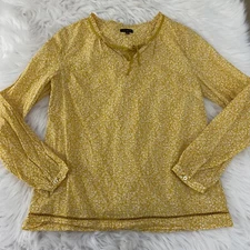 Talbots womens yellow floral light weight long sleeve blouse size XS boho