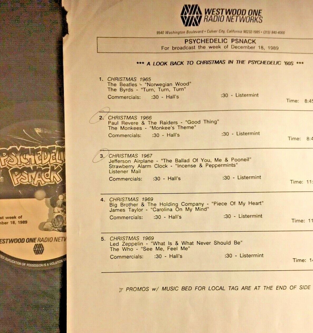 RADIO SHOW12/18/89 CHRISTMAS PSYCHEDELIC PSNACK: PAUL REVERE,BIG BROTHER,BEATLES