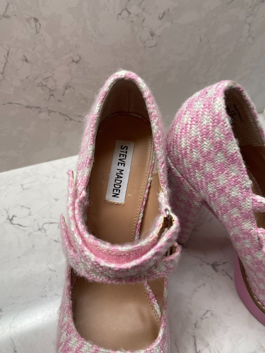Steve Madden Womens Pink White Twice Mary Jane Platform Pumps Heel