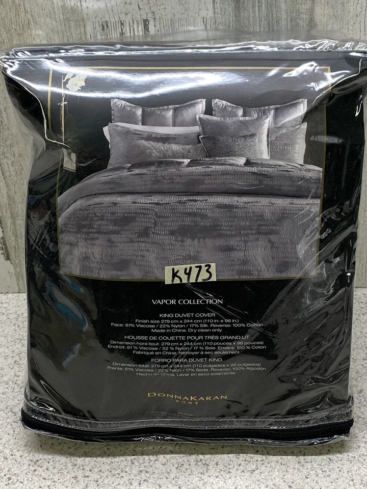 Donna Karan Home Vapor Collection King Duvet Cover Gray New open Package - Image 4 of 4