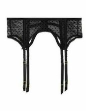 NWT Victoria's Secret LUXE Lingerie XS/S black polka dot floral lace garter belt