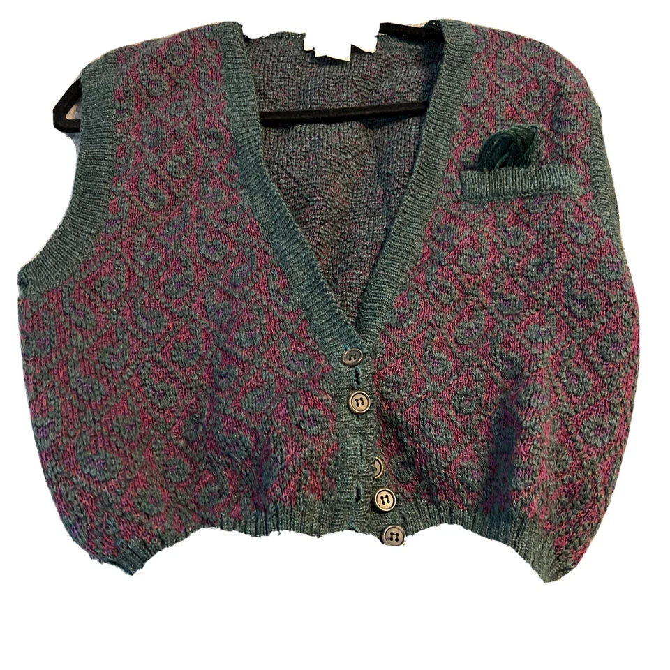 Chaleco Mujer Y2k Vintage Talla Mediana 100% Lana Botón Frontal Suéter Foto 2 de 4