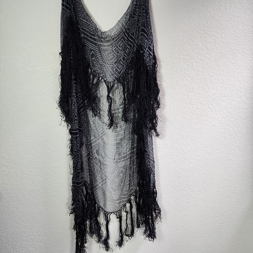 Black Fringe Wrap Scarf Shawl 40X40 Boho Goth Dark Romantic Decor