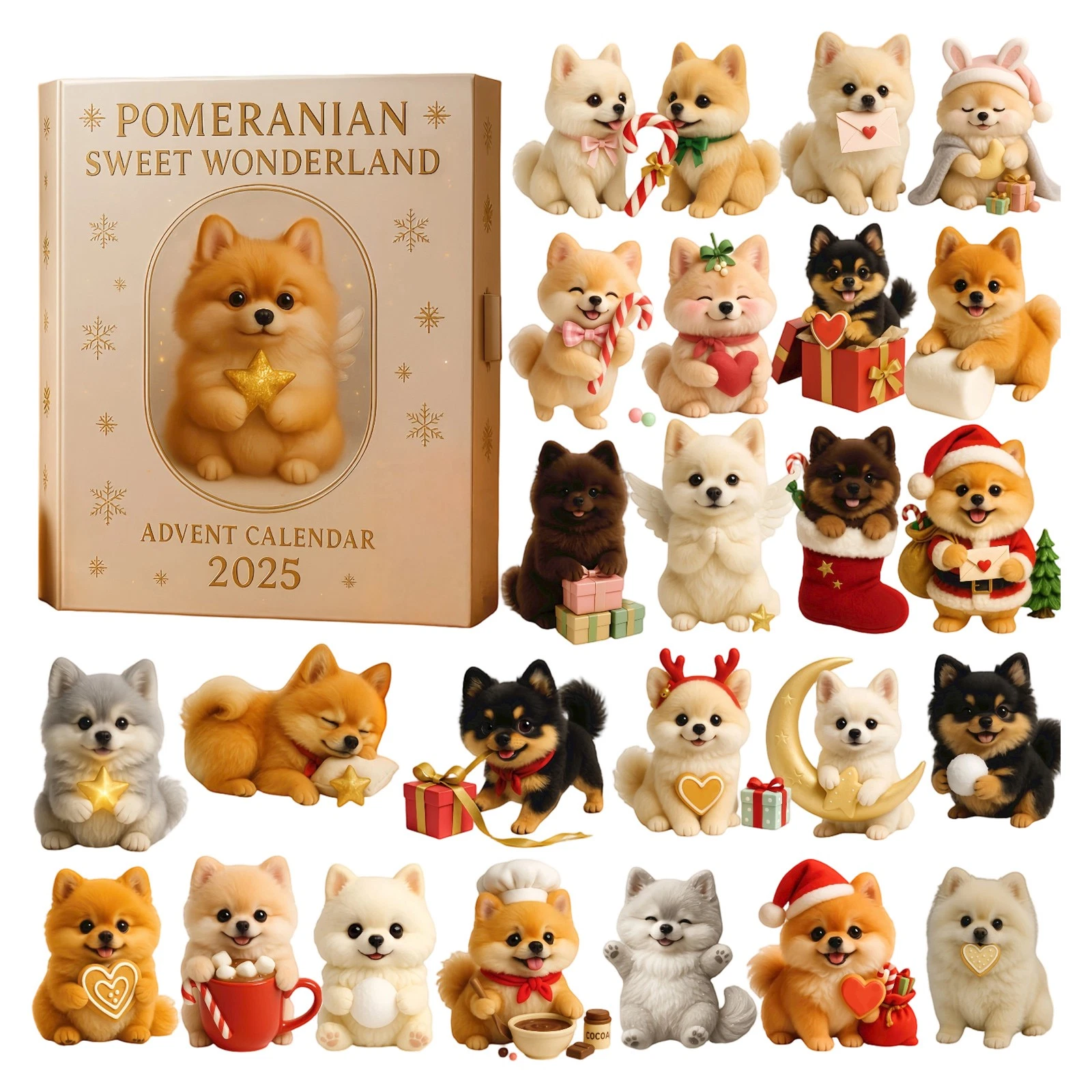Samoyed Countdown Pomeranian Sweet Wonderland Advent Calendar 24Day 2D Blind Box