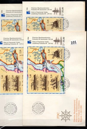 // FINLAND 1988 - 4 FDC - TRANSPORT - SHIPS - MAPS