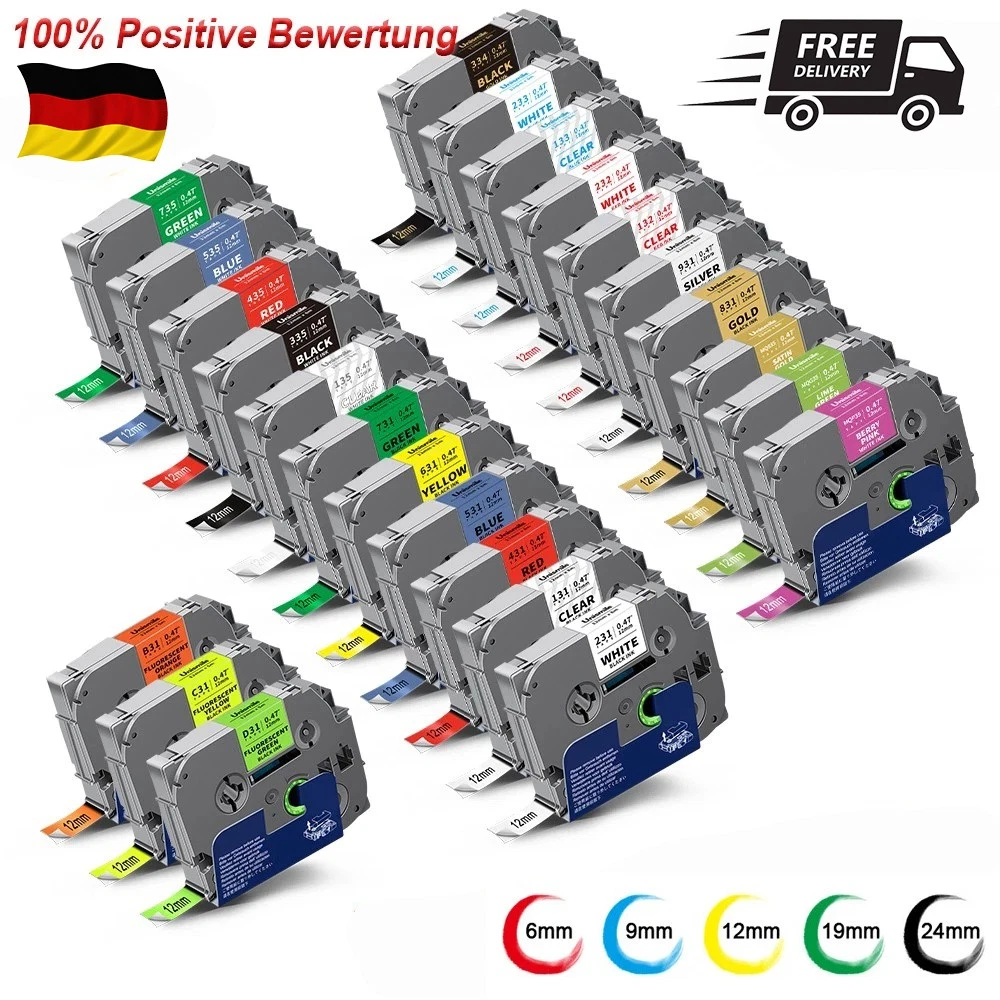 6x MarkField Kompatible Schriftband als Ersatz für Brother P-Touch TZ