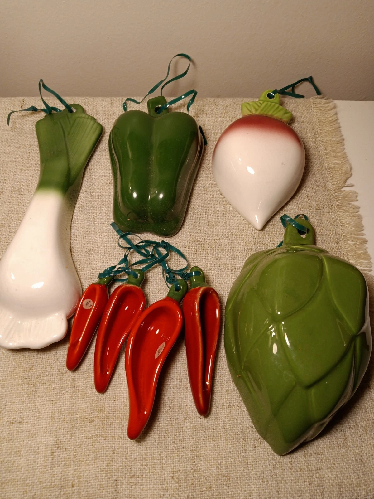 Vintage Avon Ceramic Vegetables Measuring Cups & Spoons, Hanging, Colorful