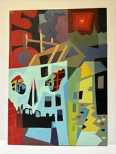 Mid Century Abstract Painting Expressionism Cubist Cubism Modernism Rowles 28”
