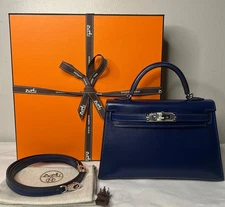 HERMÈS Kelly 20 (Mini II) Bleu Saphir Box Palladium Hardware