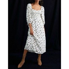 Faithfull the Brand Paola Smocked Floral Midi Dress Women's 8