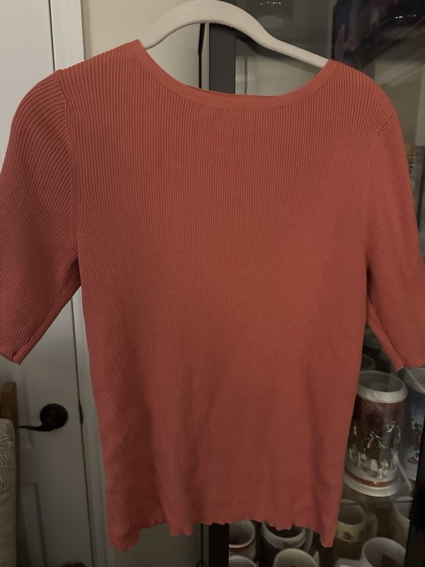 Ann Taylor Factory Womens Orange  Short Sleeve Blouse Top Size Large
