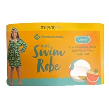 Member's Mark Kids Swim Robe, Hooded Towel with Belt (Lizard, XXS 2/3)