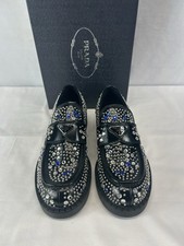 Prada Men’s rhinestone-embellished brushed leather loafers Sz US 12