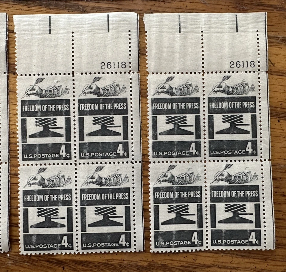 THIRTY MINT PLATE BLOCKS~ (Gum Damaged)  Sc # 1119  FREEDOM OF THE PRESS  (1958) - Image 4 of 4