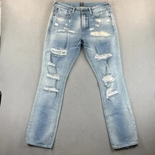 PRPS Jeans Mens 34x34 Blue Distressed Denim Straight Leg Ripped Made Colombia