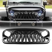 Front Grill, Shark Grille Compatible with 2007-2018 Jeep Wrangler Matte Black