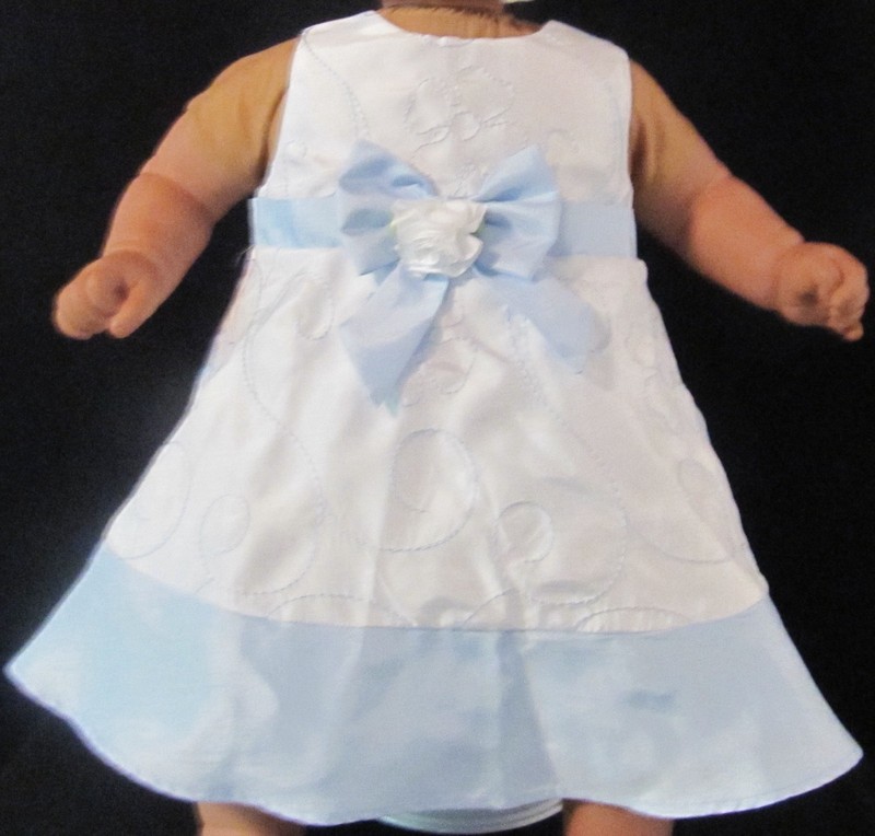 Youngland Sleeveless Blue and White Dress with Bow and Flower Size 6-9 Months